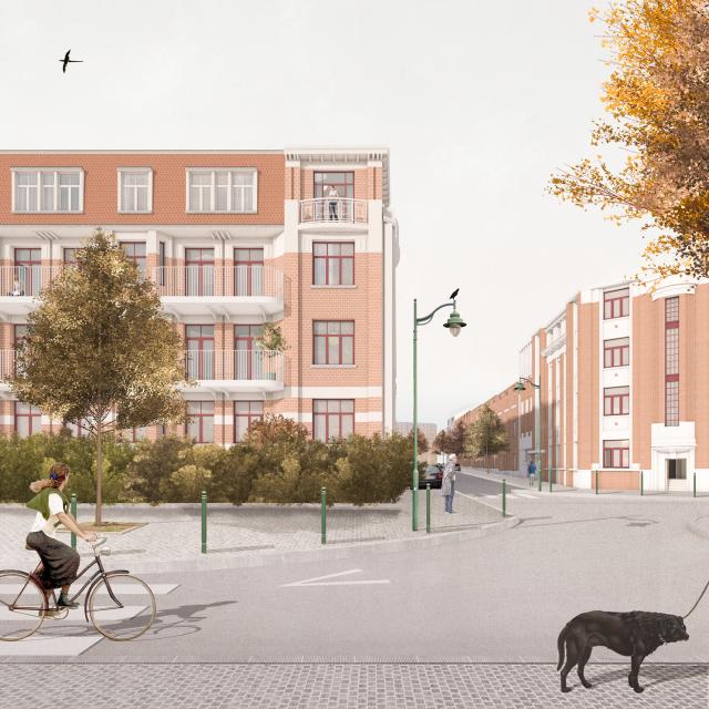 Vue de la façade depuis la rue Gulden Bodem