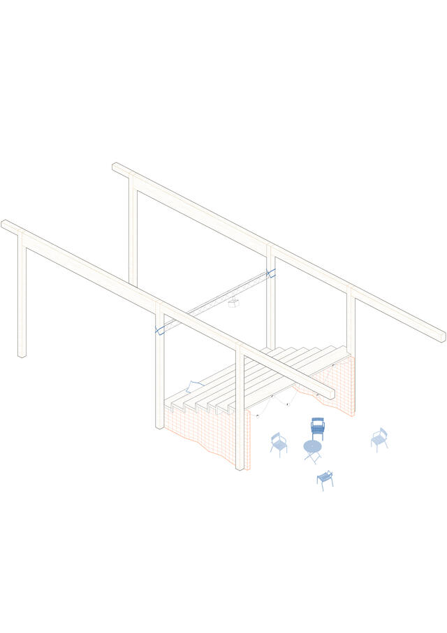 Axonométrie illustrant l'intervention du projet