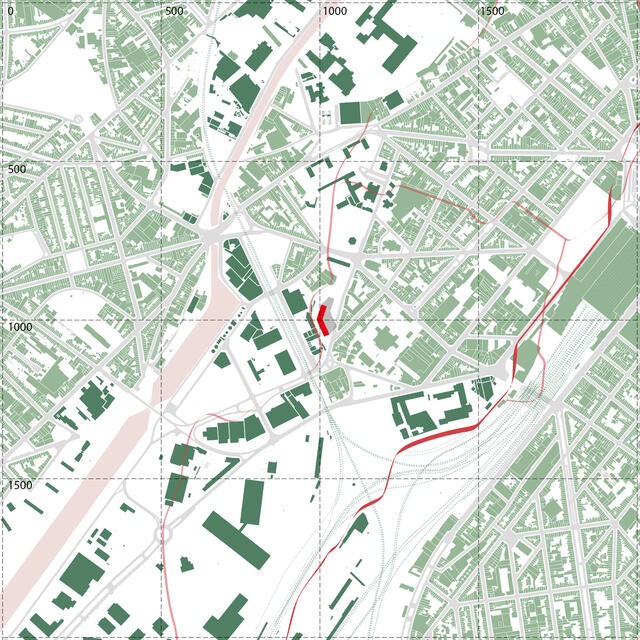 Goujons - Carte de situation - Ancien tracé de la petite Senne - Ville campus et ville consolidée