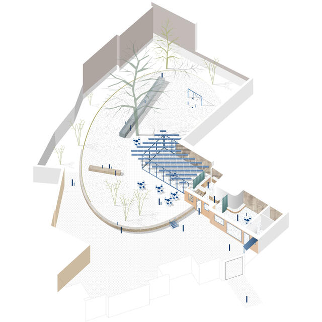 Cygnes - Axonométrie du jardin et du pavillon
