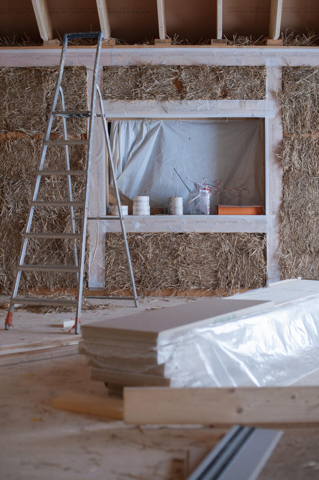 photo de chantier, structure bois-paille
