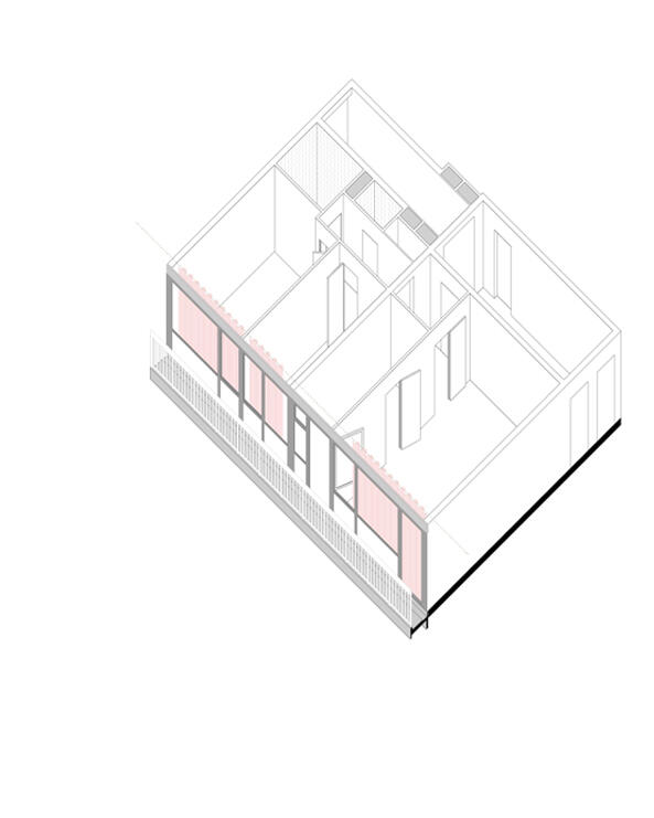 Axonométrie illustrant le phasage de chantier - étape 1