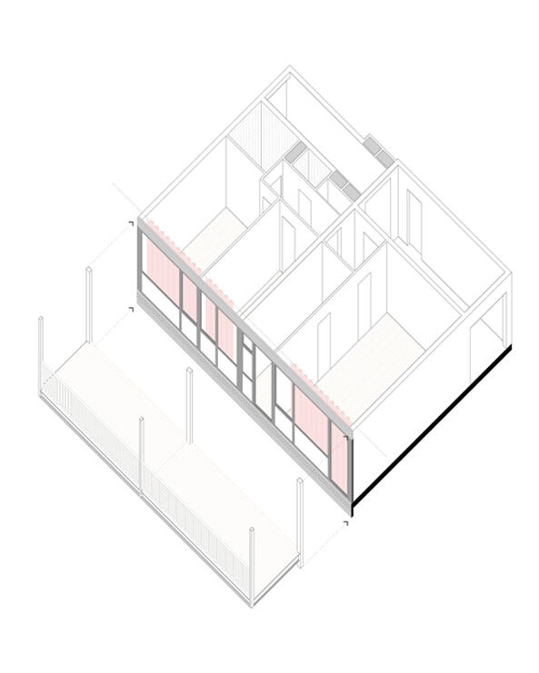 Axonométrie illustrant le phasage de chantier - étape 2