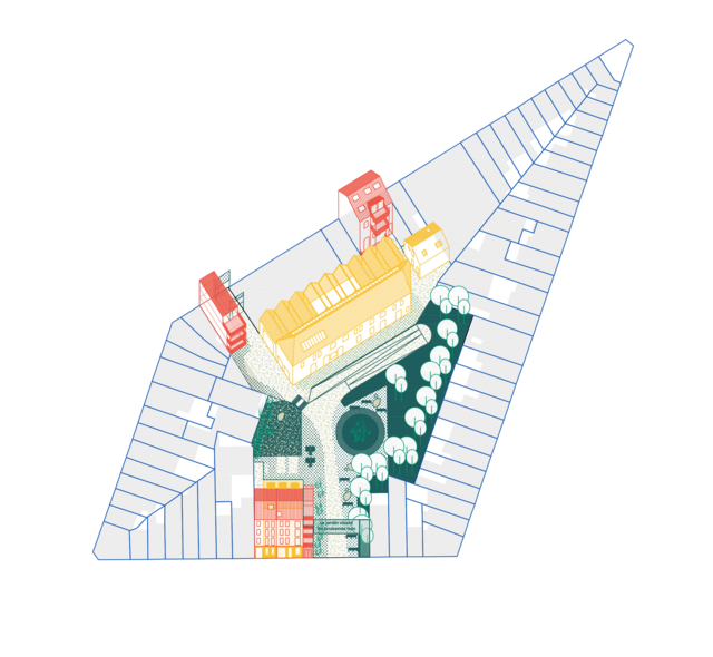 Axonométrie montrant une des deux  possibilités de projet