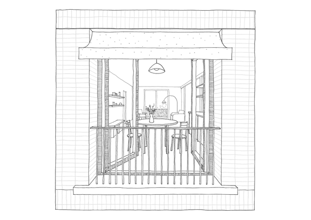 croquis d'ambiance du troisième étage - vue extérieure du balcon