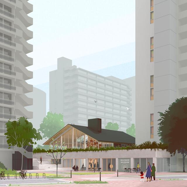 Vue du nouveau parvis